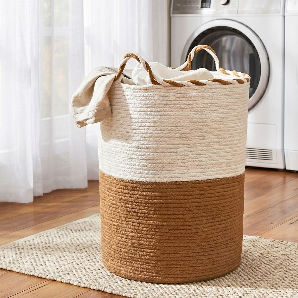 Laundry Basket - White Brown - Royalratri
