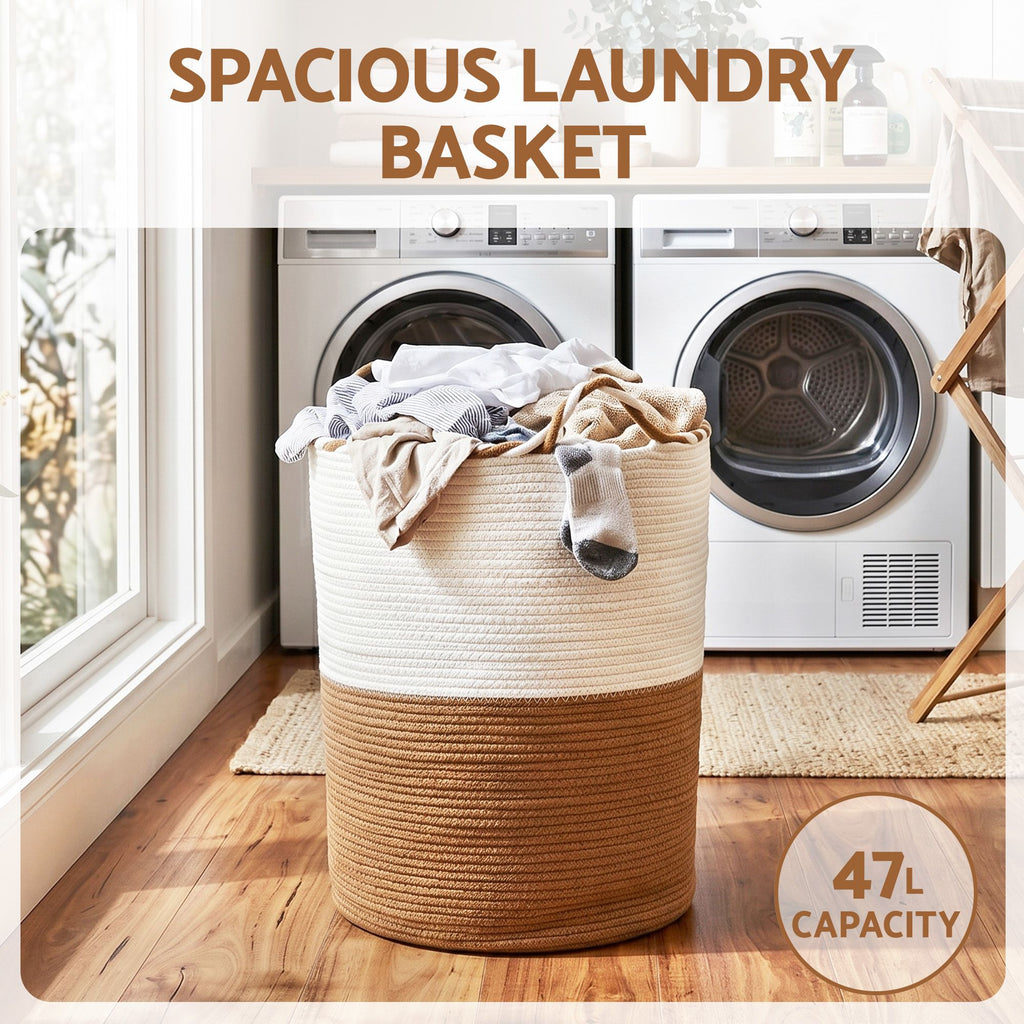 Laundry Basket - White Brown - Royalratri