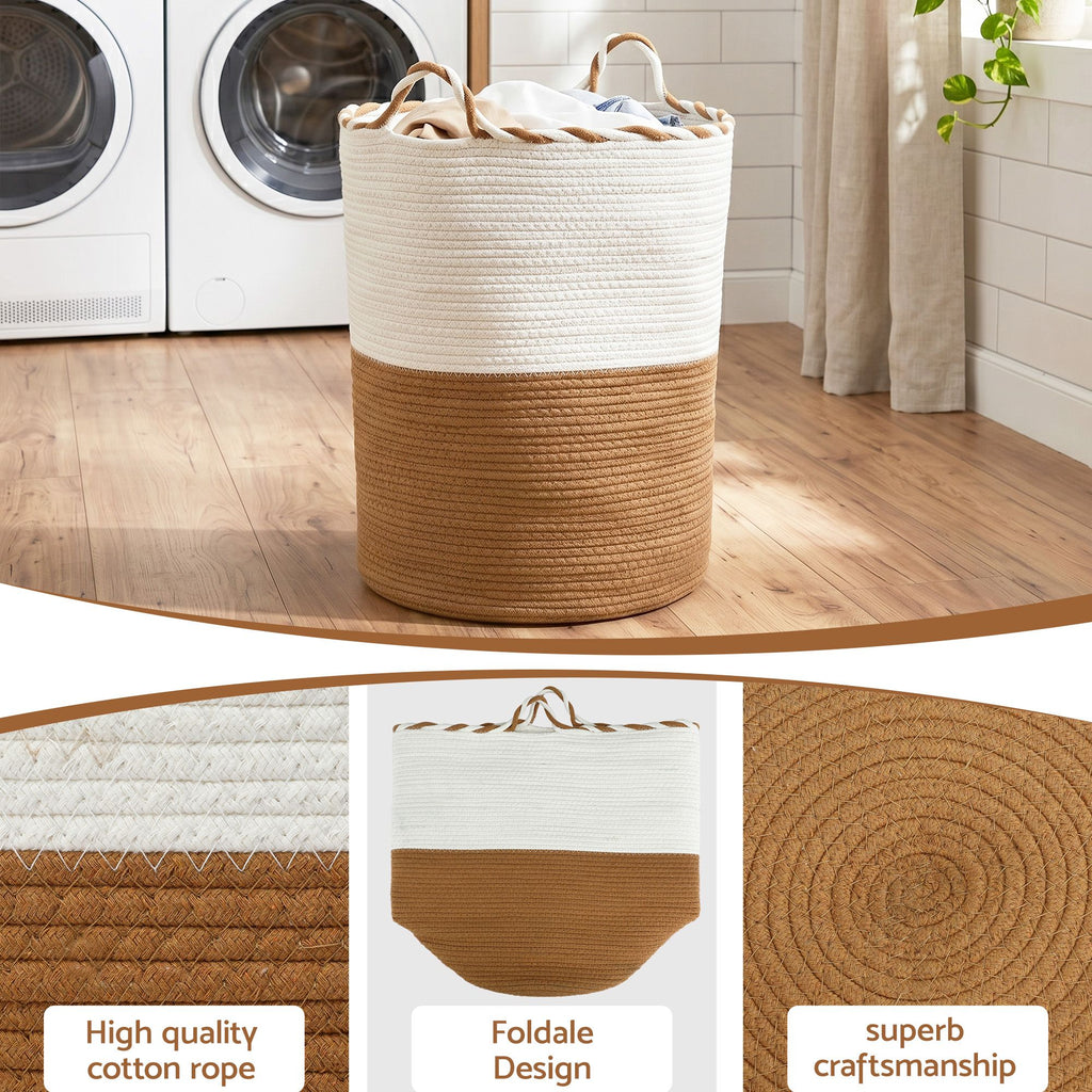 Laundry Basket - White Brown - Royalratri