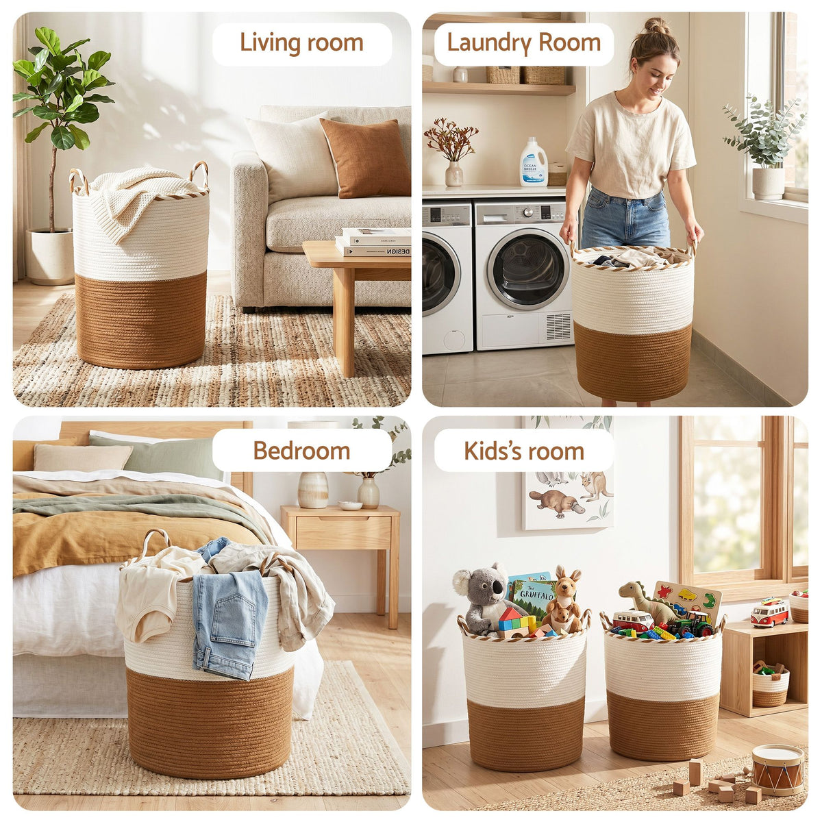 Laundry Basket - White Brown - Royalratri