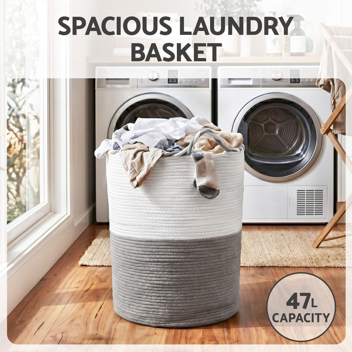 Laundry Basket - White Grey - Royalratri