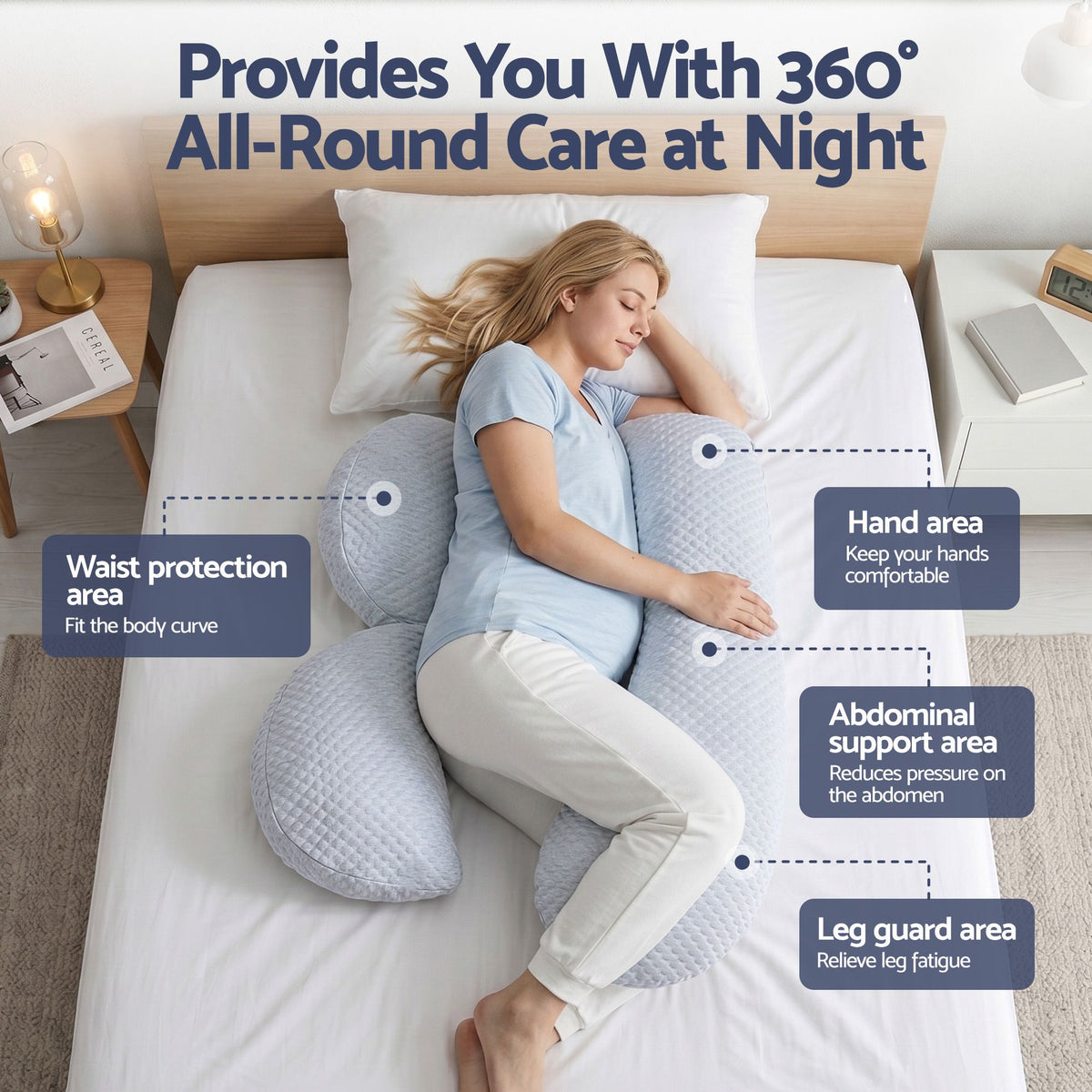 Pregnancy Pillow Adjustable Maternity Pillow for Sleeping, Body Pillows for Adults Support Back, Belly, and Hips, Blue