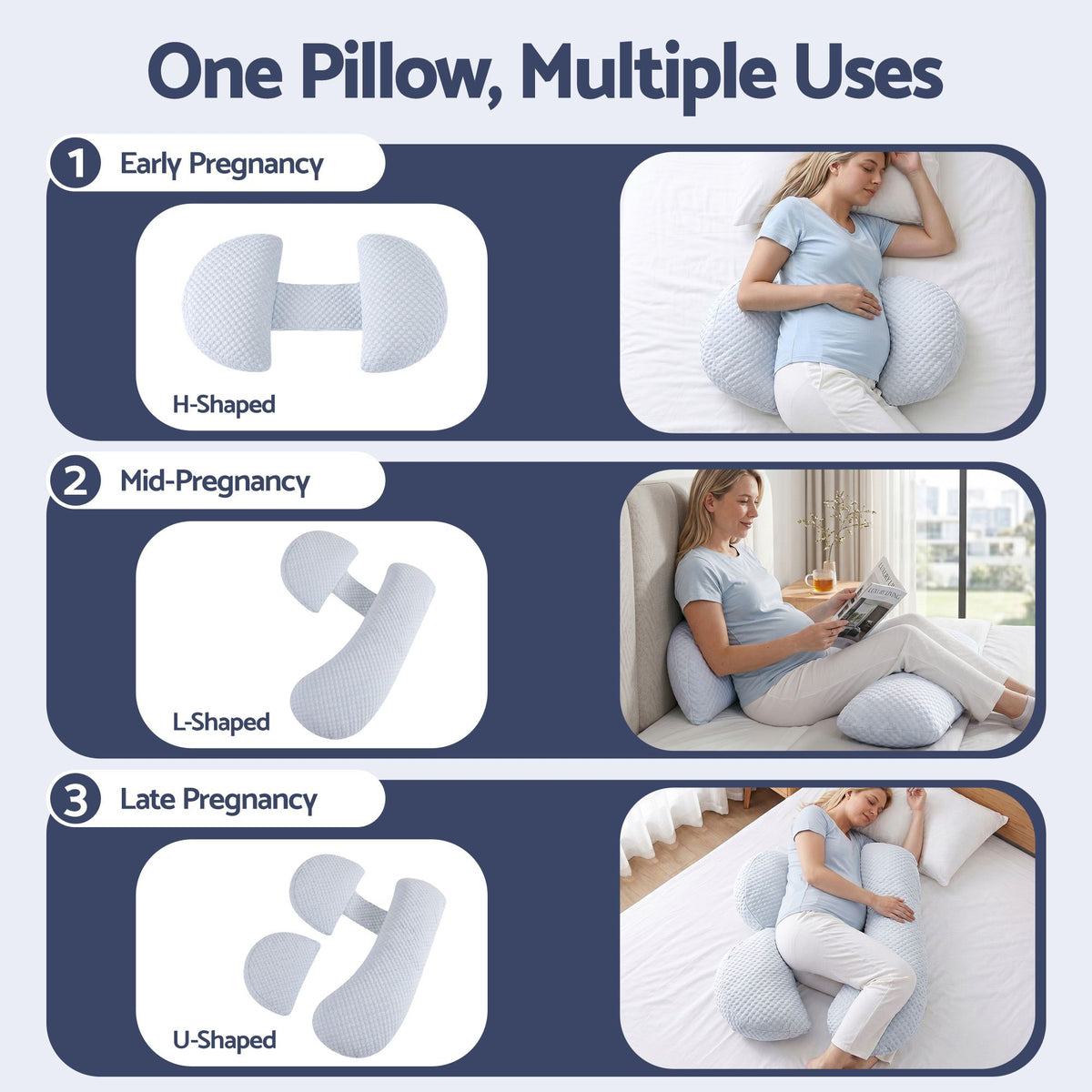 Pregnancy Pillow Adjustable Maternity Pillow for Sleeping, Body Pillows for Adults Support Back, Belly, and Hips, Blue