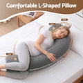 Giselle Bedding Pregnancy Pillow for Side Sleeping L-Shaped Maternity Body Pillow for Women 100% Cotton Jersey Cover for Head Neck Belly Support, 63x115 cm Grey