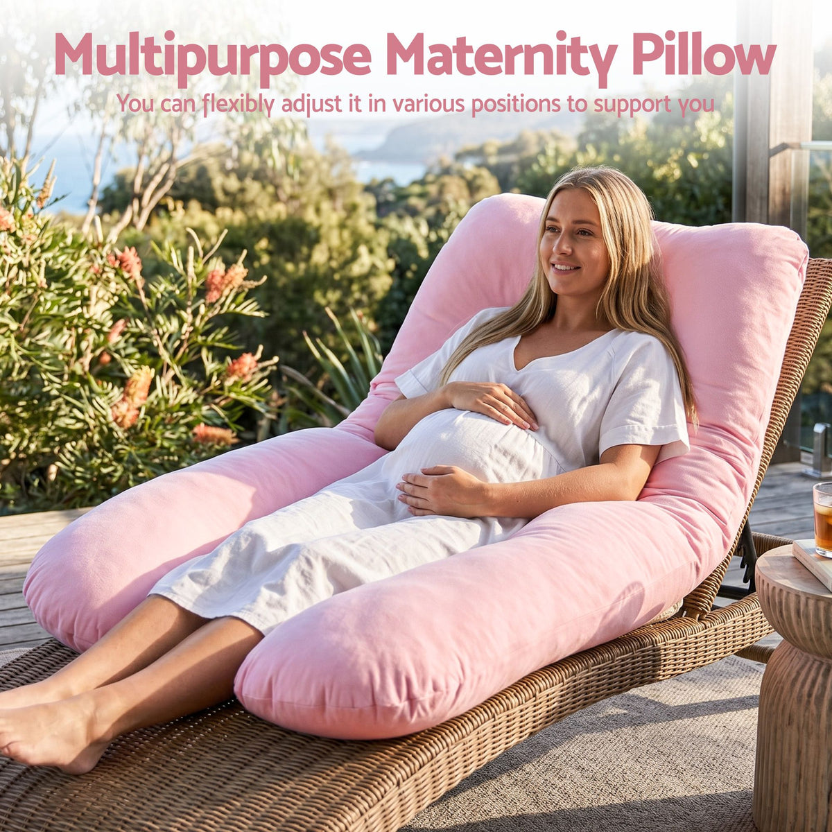 Pregnancy Pillow U Shaped Full Body Pillow with 100% Cotton Jersey Cover Maternity Pillow for Sleeping Reading, Pink