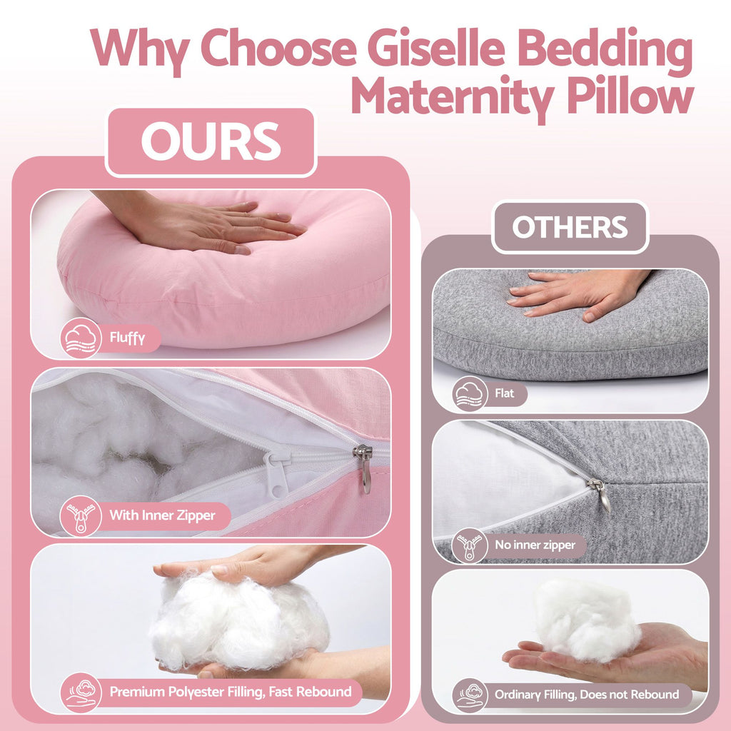 Pregnancy Pillow U Shaped Full Body Pillow with 100% Cotton Jersey Cover Maternity Pillow for Sleeping Reading, Pink