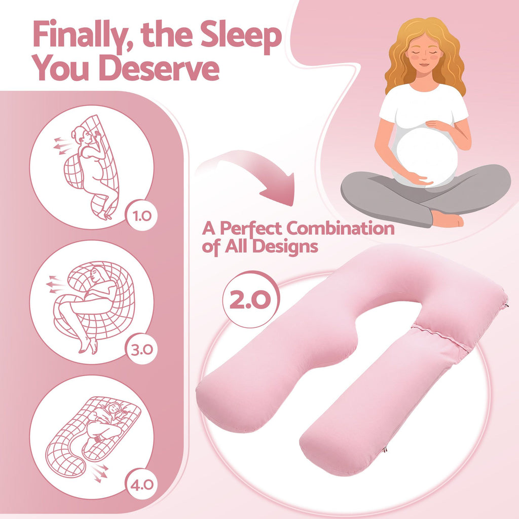 Giselle Bedding Pregnancy Pillow U Shaped Full Body Pillow with 100% Cotton Jersey Cover Maternity Pillow for Sleeping Reading, Pink, 73x133cm