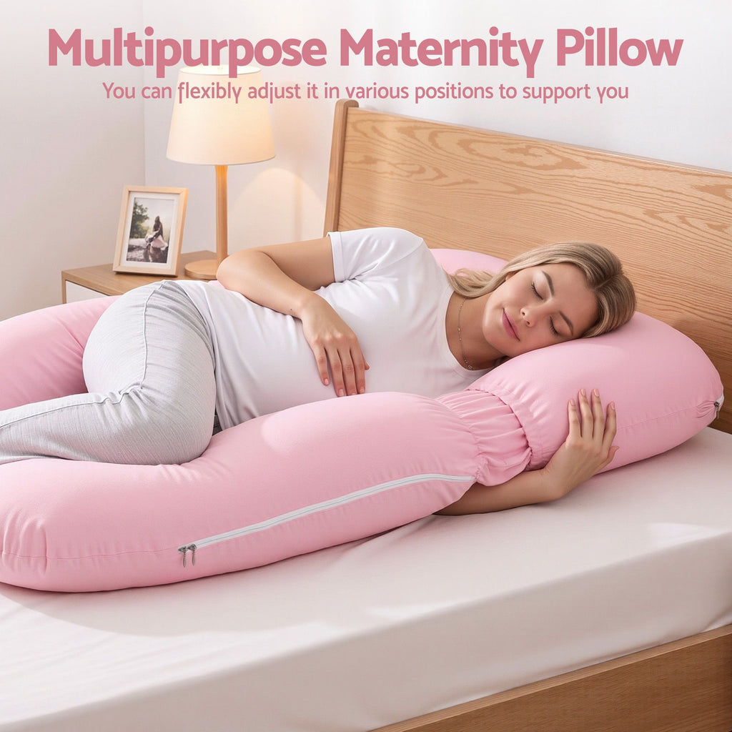 Pregnancy Pillow U Shaped Full Body Pillow with 100% Cotton Jersey Cover Maternity Pillow for Sleeping Reading, Pink