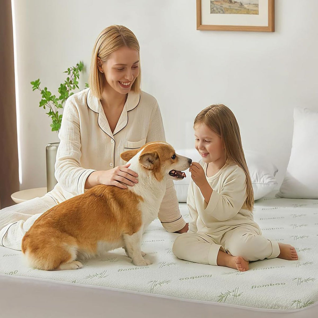 Bamboo Mattress Protector,Breathable Waterproof Mattress Cover,3D Air Fabric Cooling Bed Pad Cover, Deep Pocket 40cm(Double,Green)