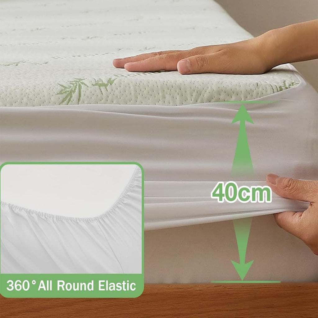 Bamboo Mattress Protector,Breathable Waterproof Mattress Cover,3D Air Fabric Cooling Bed Pad Cover, Deep Pocket 40cm(King Single,Green)