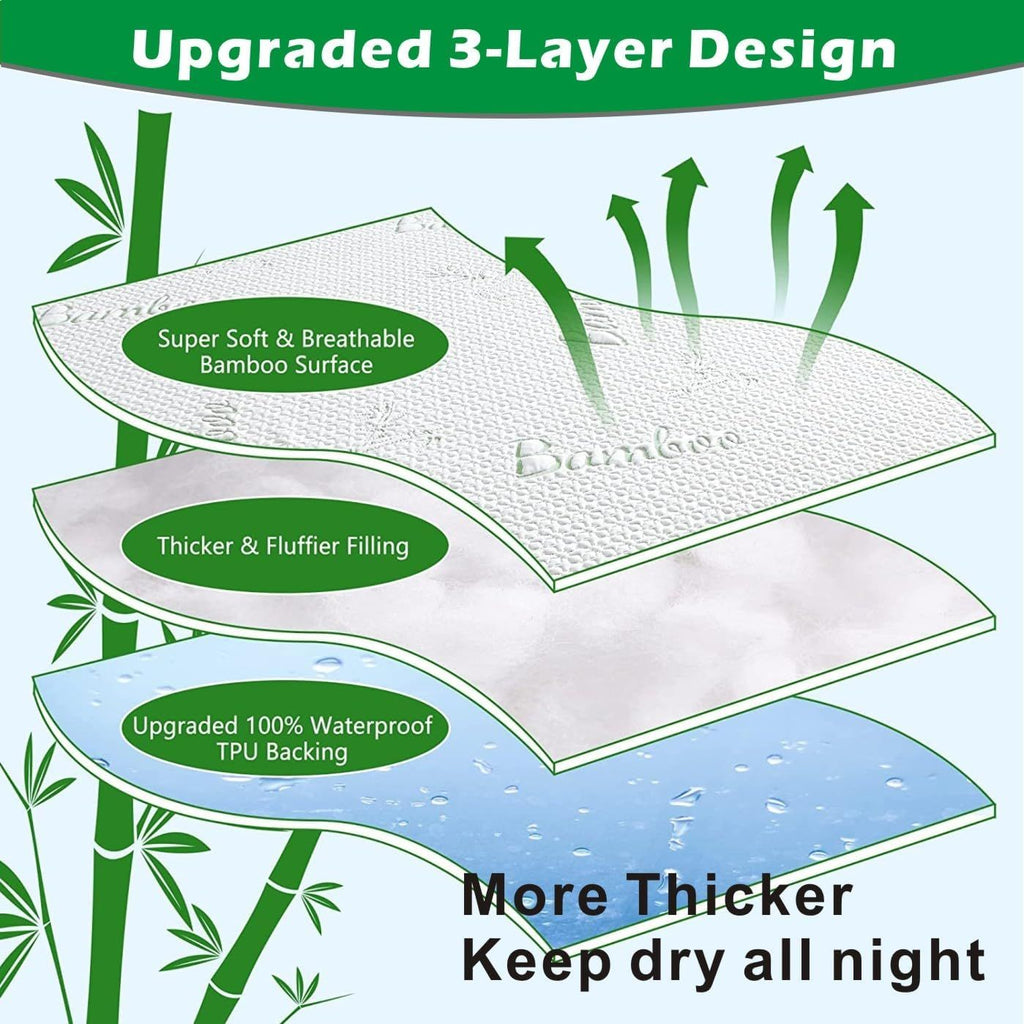 Bamboo Mattress Protector,Breathable Waterproof Mattress Cover,3D Air Fabric Cooling Bed Pad Cover, Deep Pocket 40cm(King Single,Green)
