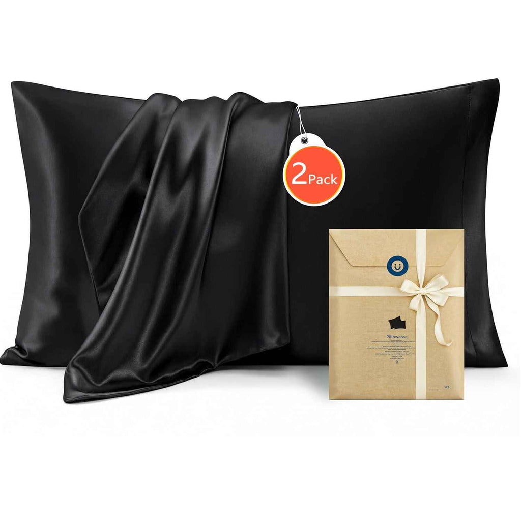 Silk Pillowcase for Hair and Skin Mulberry Silk Pillowcase Black 2 Pack - Royalratri