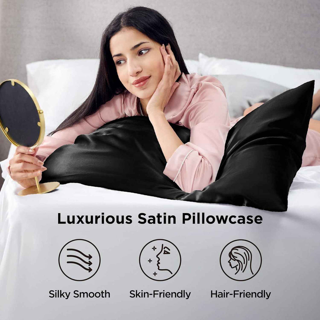 Silk Pillowcase for Hair and Skin Mulberry Silk Pillowcase Black 2 Pack - Royalratri