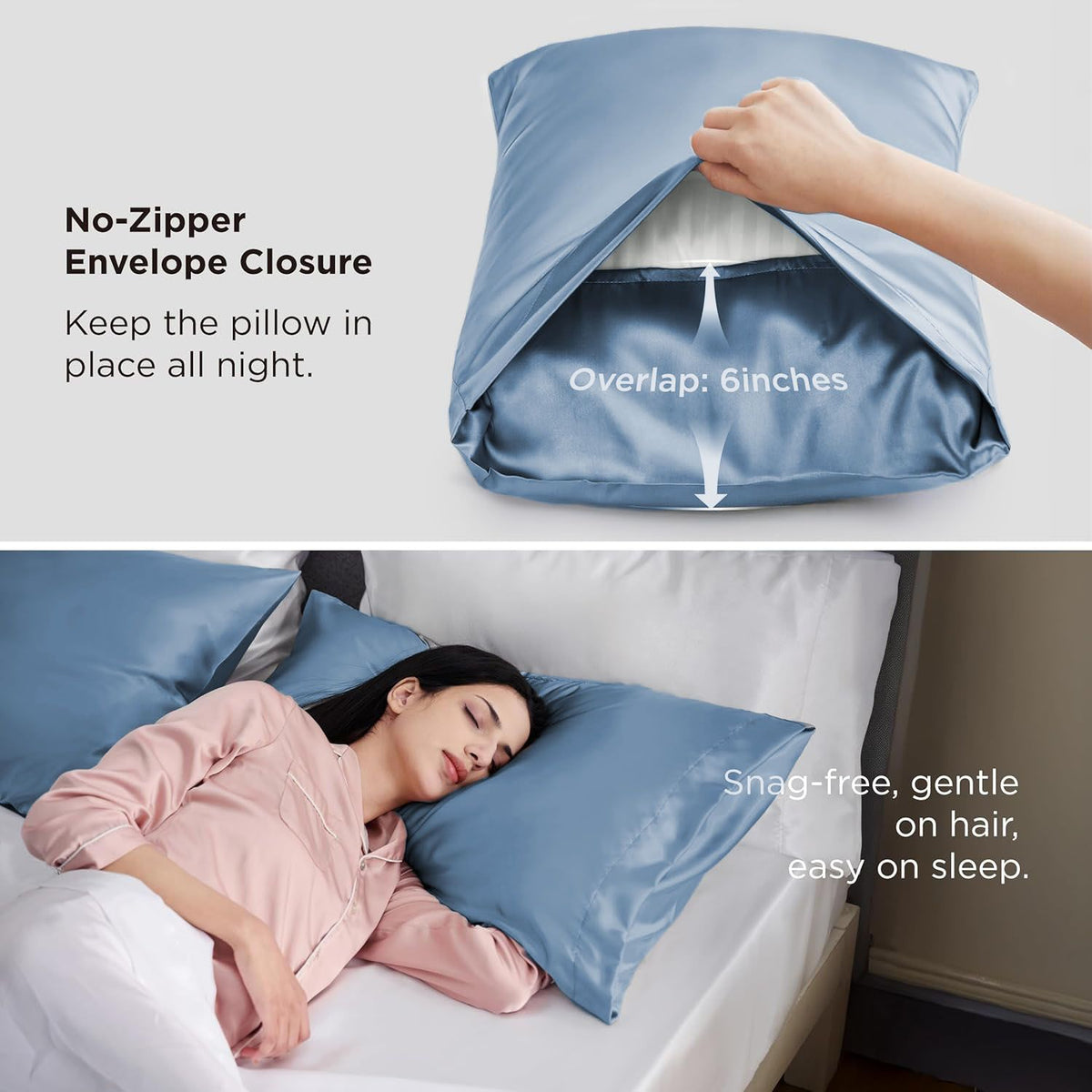 Silk Pillowcase for Hair and Skin Mulberry Silk Pillowcase Sea Blue 2 Pack - Royalratri