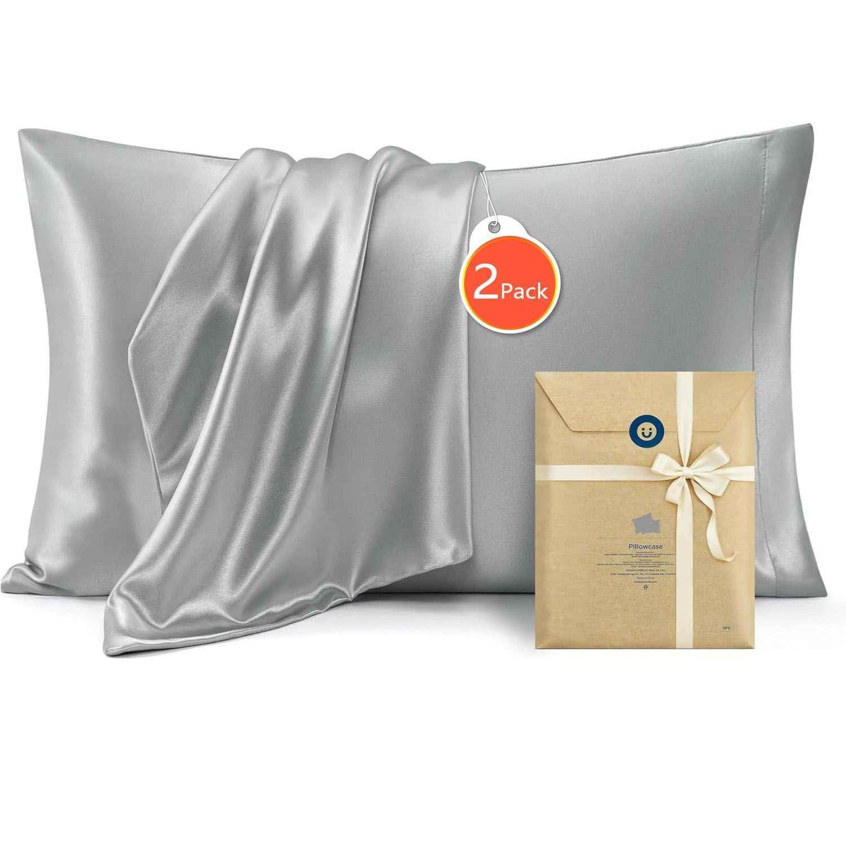 Silk Pillowcase for Hair and Skin Mulberry Silk Pillowcase Grey 2 Pack - Royalratri