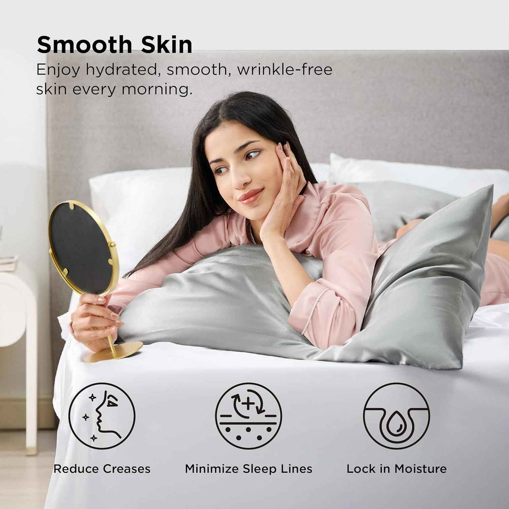 Silk Pillowcase for Hair and Skin Mulberry Silk Pillowcase Grey 2 Pack - Royalratri