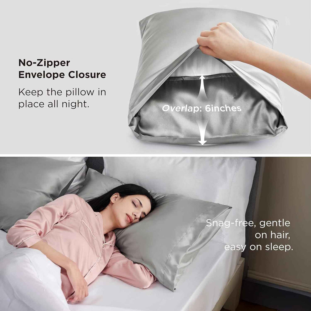 Silk Pillowcase for Hair and Skin Mulberry Silk Pillowcase Grey 2 Pack - Royalratri