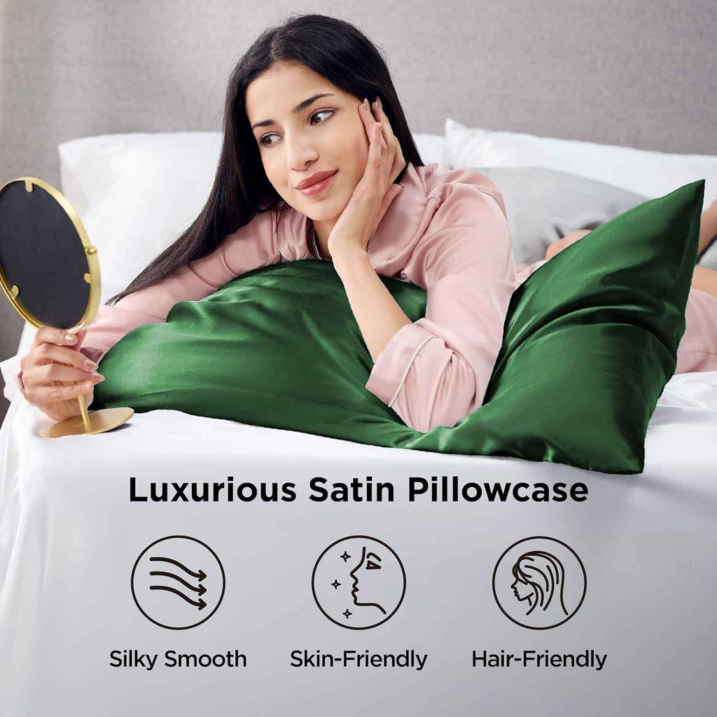 Silk Pillowcase for Hair and Skin Mulberry Silk Pillowcase Green 2 Pack - Royalratri