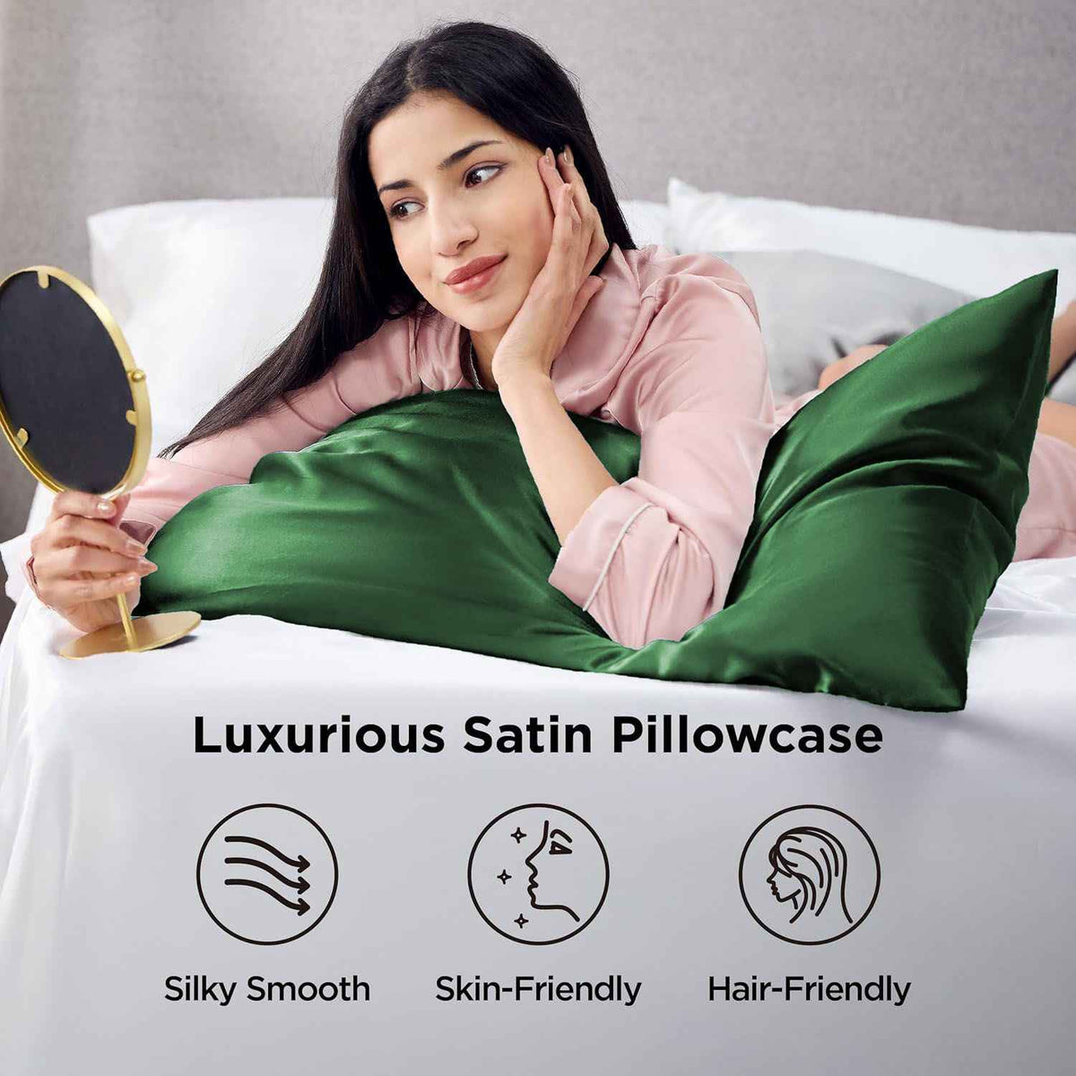 Silk Pillowcase for Hair and Skin Mulberry Silk Pillowcase Green 2 Pack - Royalratri
