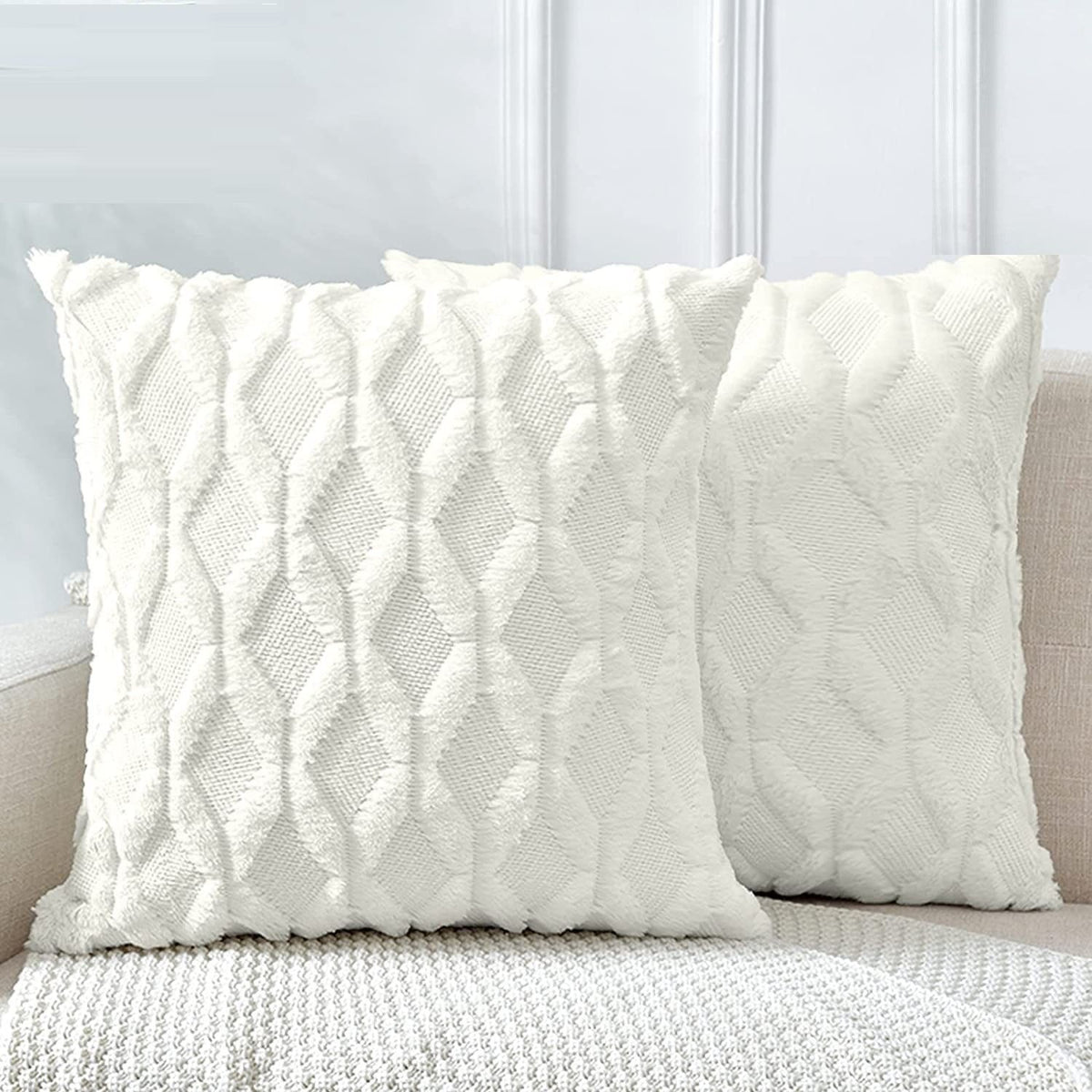 Decorative Boho Throw Pillow Covers 45 x 45 cm (White) 2 Pack - Royalratri