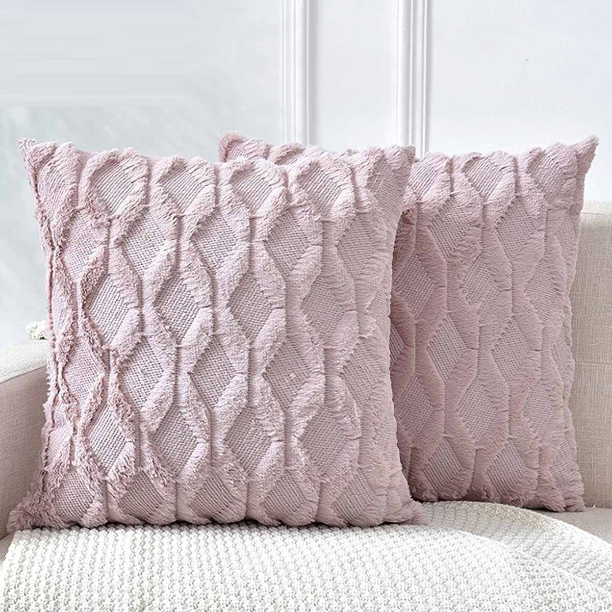 Decorative Boho Throw Pillow Covers 45 x 45 cm (Pink) 2 Pack - Royalratri