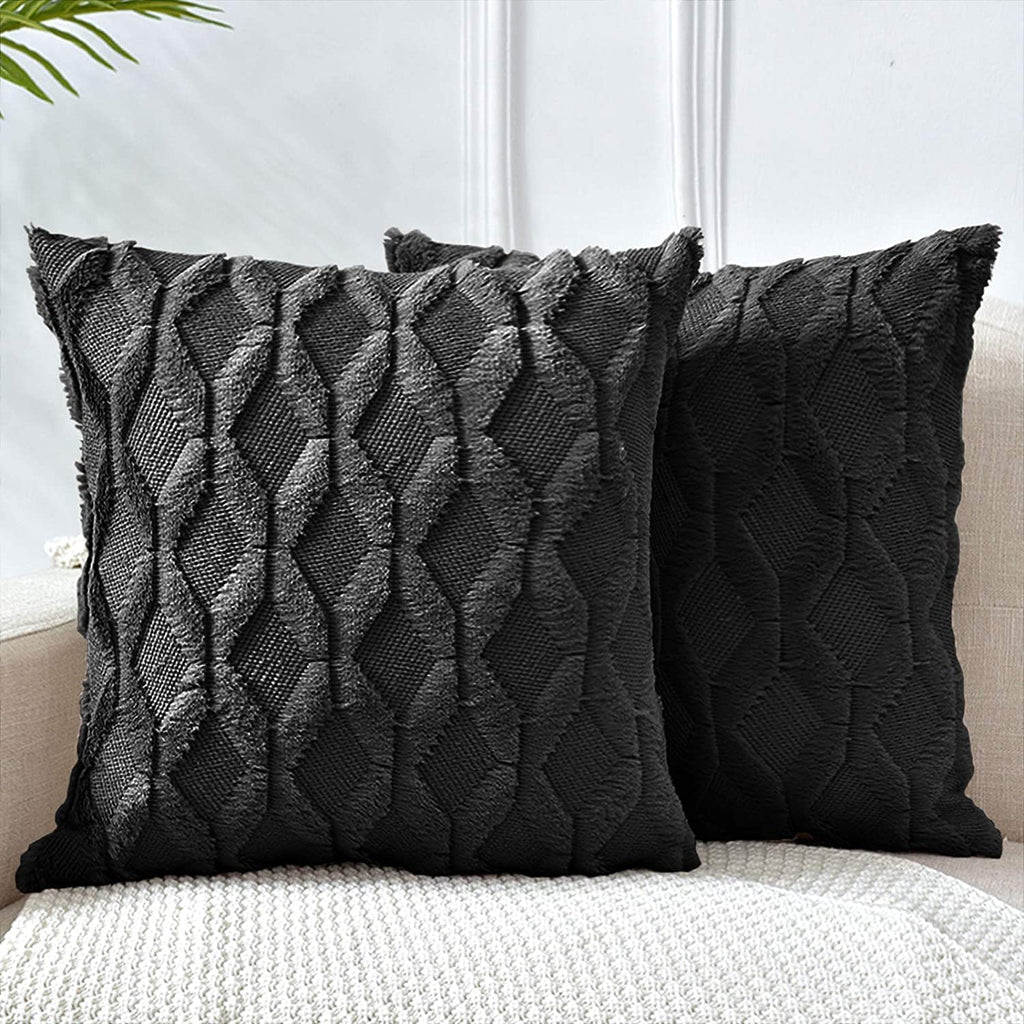 Decorative Boho Throw Pillow Covers 45 x 45 cm (Black) 2 Pack - Royalratri
