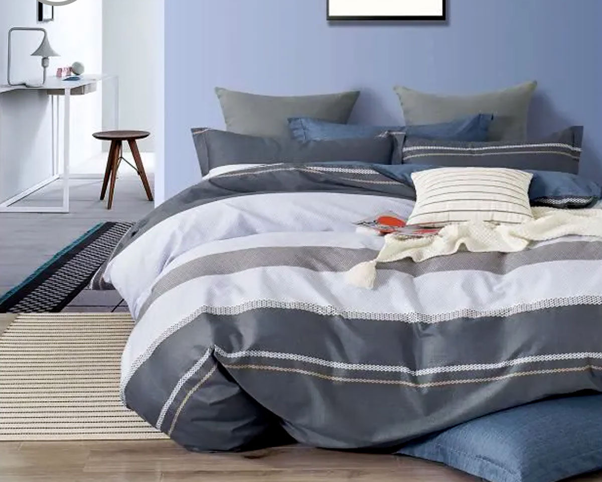 PANI CHARCOAL REVERSIBLE QUILT COVER SET QUEEN