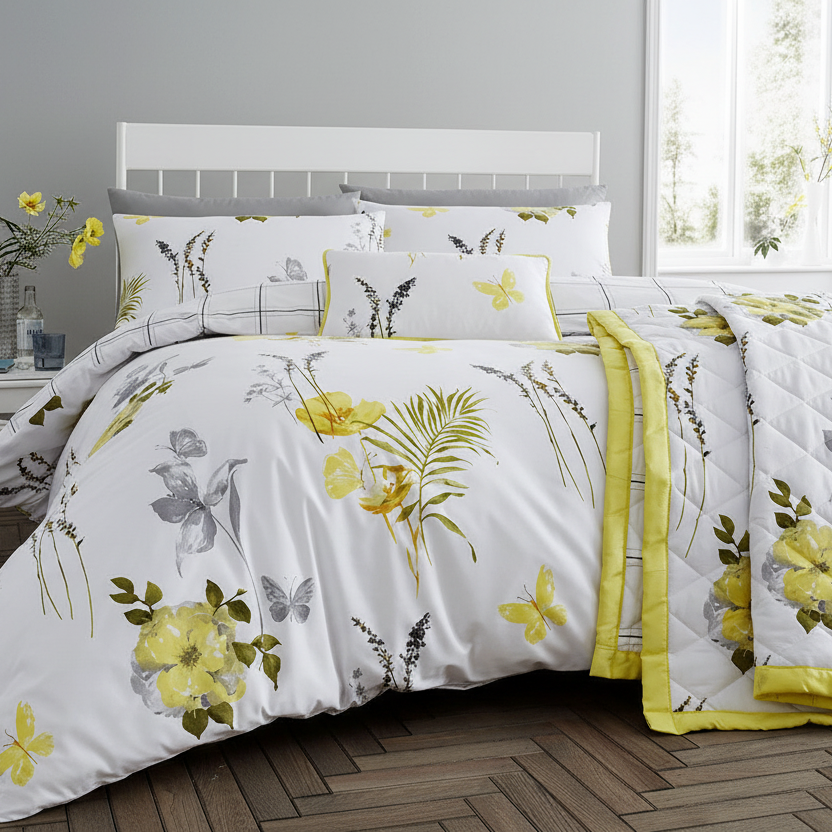Floral Yellow Quilt Cover Set Super King