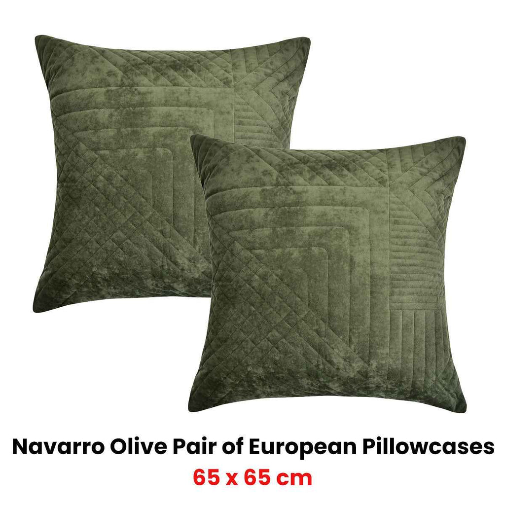 Navarro Olive European Pillowcases 65 x 65cm - Royalratri