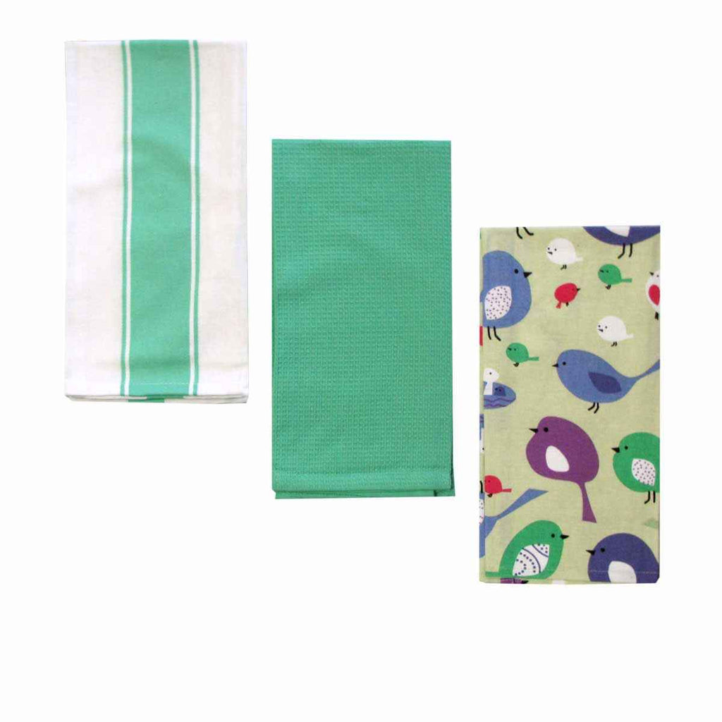 Home Oasis Printed Rich Tea Towels Birdie Mint Set of 3 - Royalratri