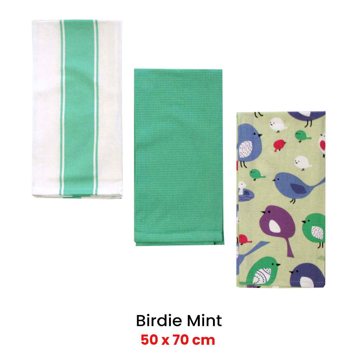 Home Oasis Printed Rich Tea Towels Birdie Mint Set of 3 - Royalratri