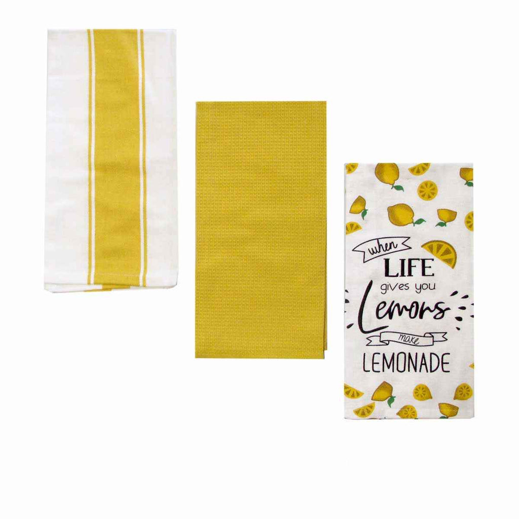 Home Oasis Printed Rich Tea Towels Lemons Yellow Set of 3 - Royalratri