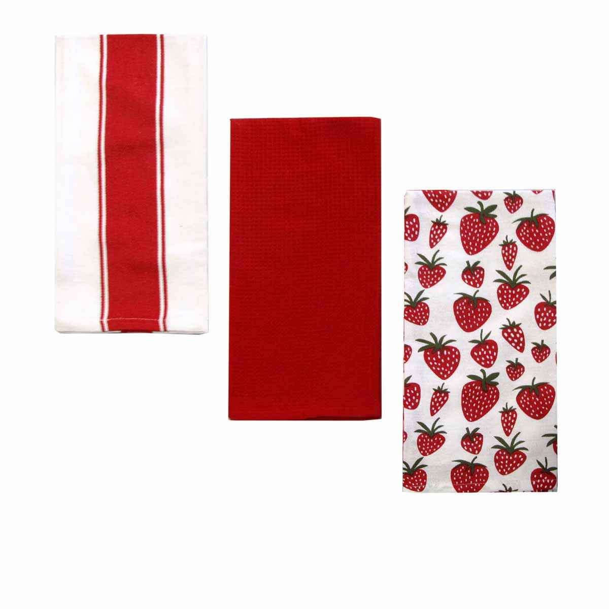 Home Oasis Printed Rich Tea Towels Strawberry Red Set of 3 - Royalratri