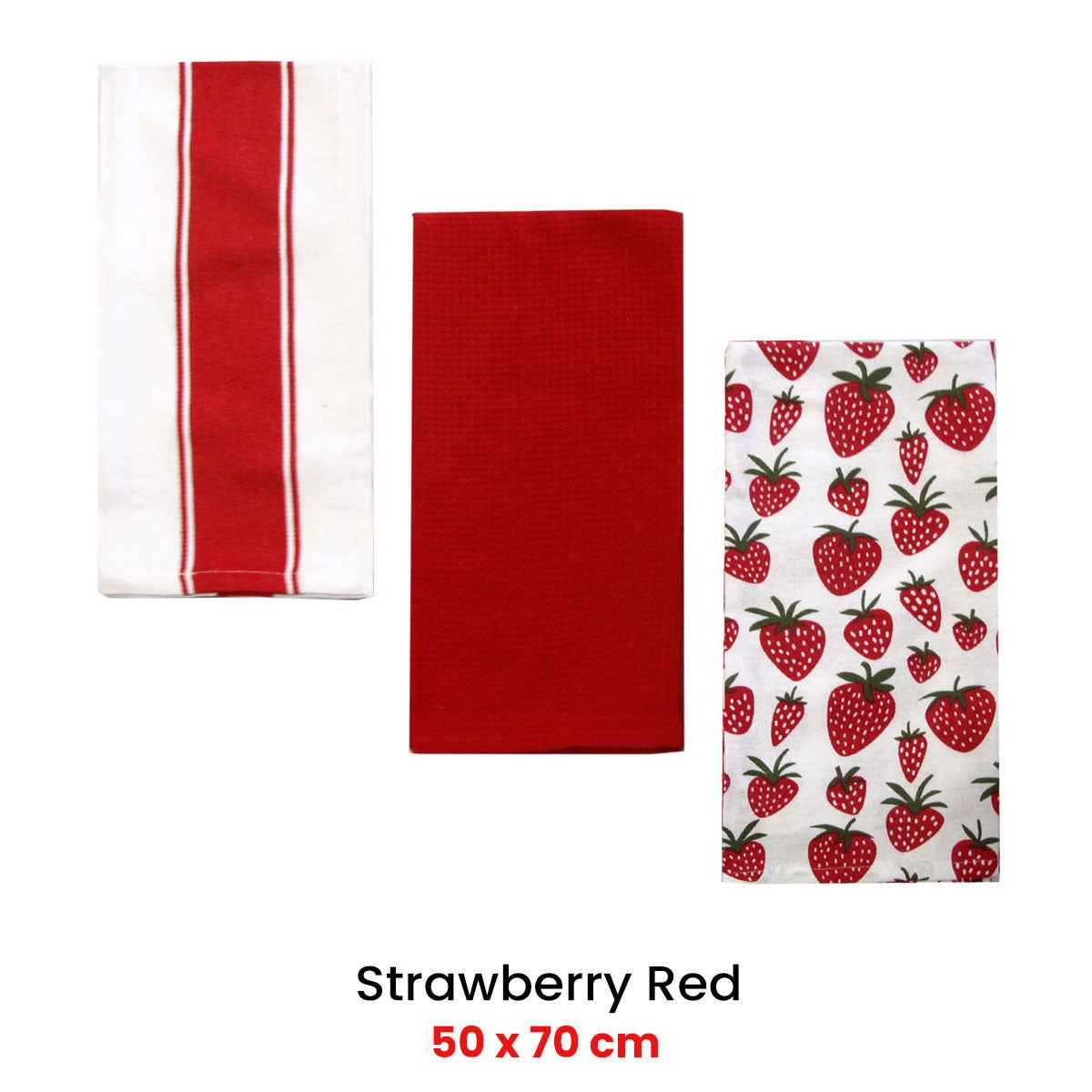 Home Oasis Printed Rich Tea Towels Strawberry Red Set of 3 - Royalratri
