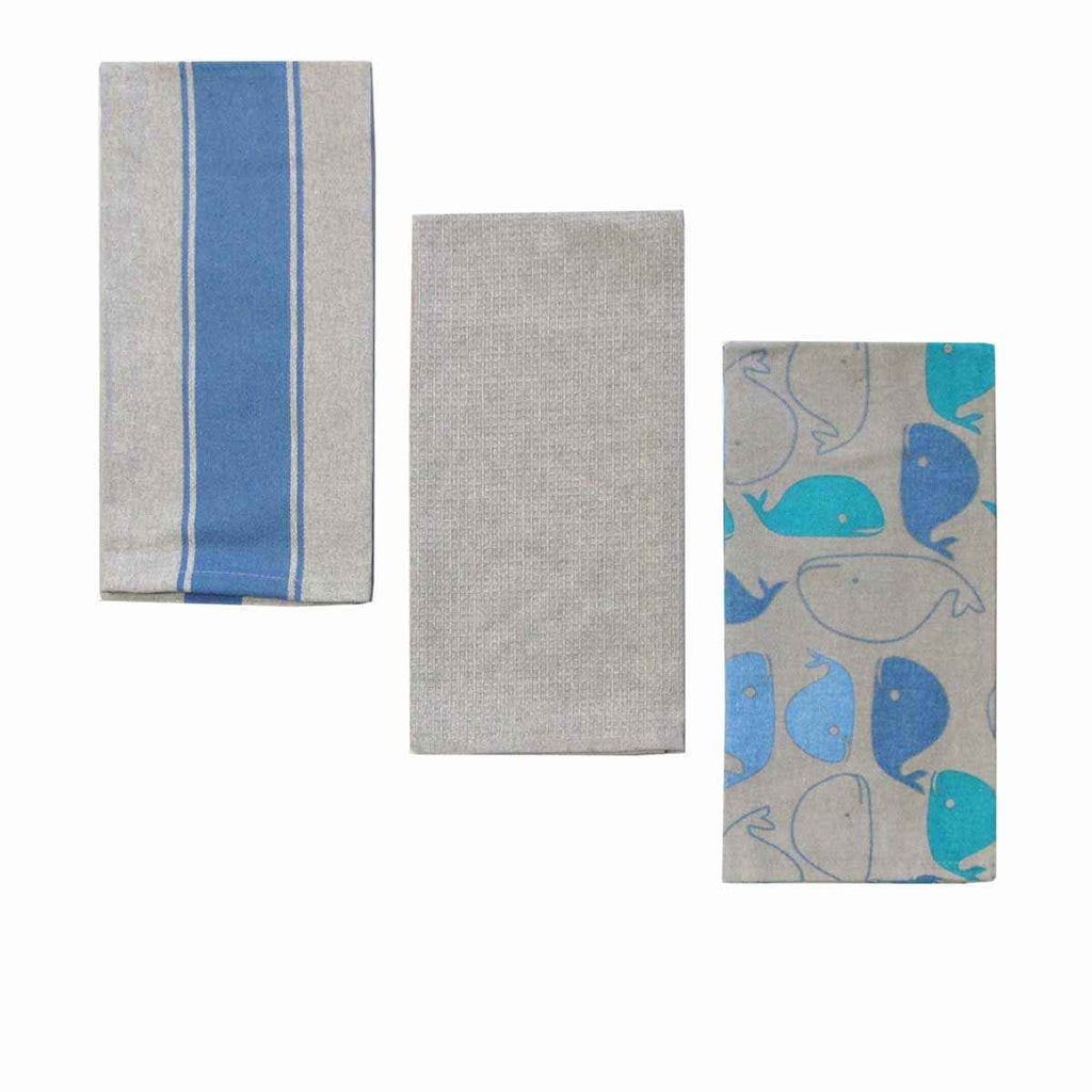 Home Oasis Printed Rich Tea Towels Whale Grey Set of 3 - Royalratri