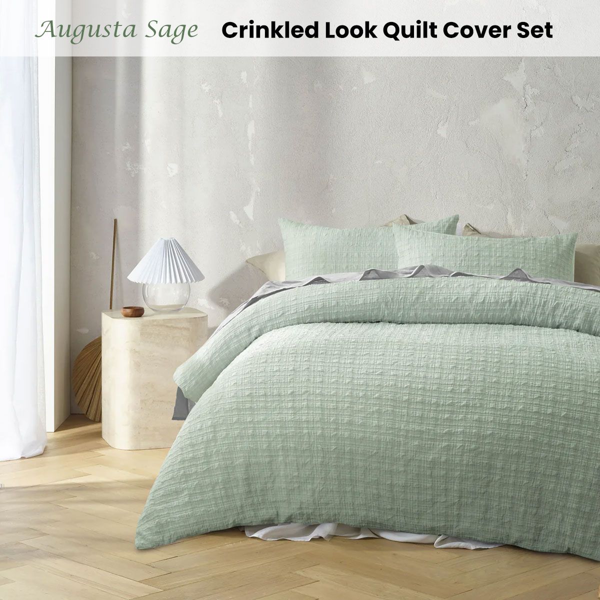 Accessorize Augusta Sage Crinkled Look Quilt Cover Set King
