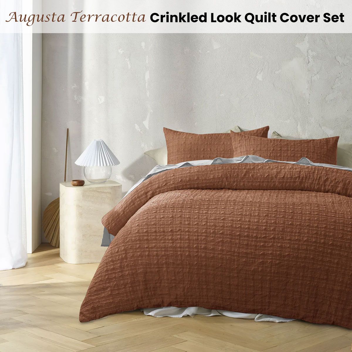 Accessorize Augusta Terracotta Crinkled Look Quilt Cover Set Queen