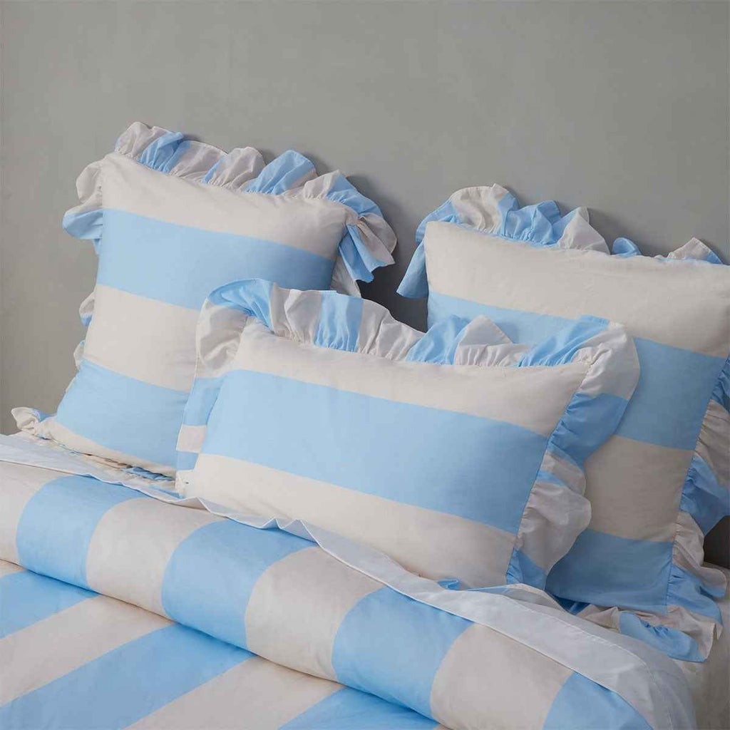 Ruffle Blue Striped Washed Cotton Quilt Cover Set Queen