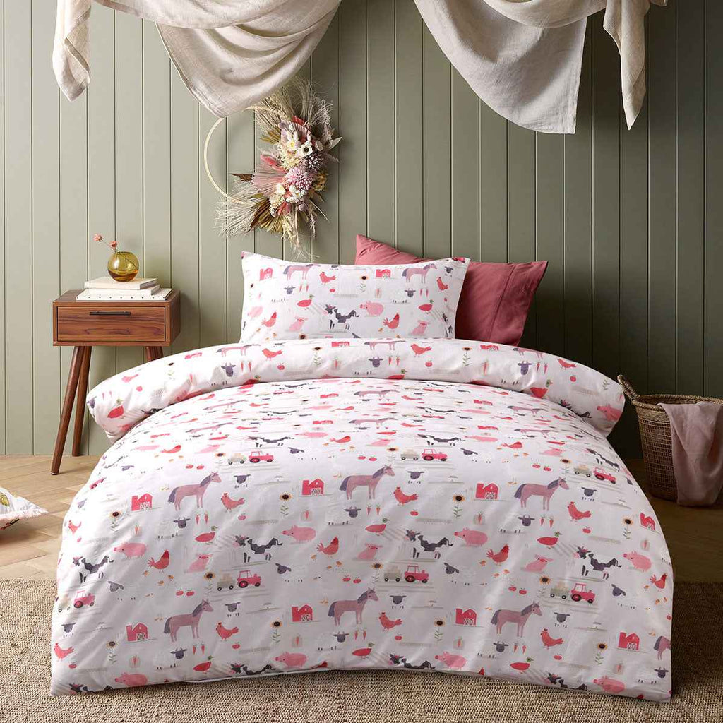 Kids Farmyard Friends Washed Quilt Cover Set Double