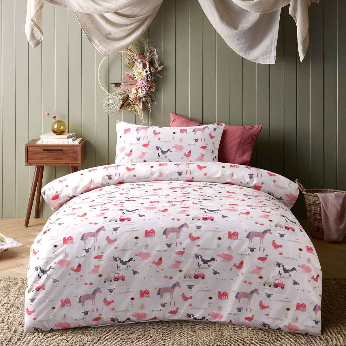 Kids Farmyard Friends Washed Quilt Cover Set Double