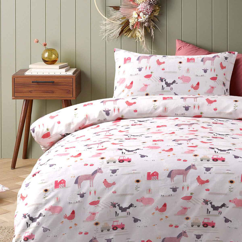 Kids Farmyard Friends Washed Quilt Cover Set Double