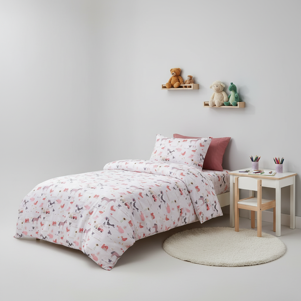 Kids Farmyard Friends Washed Quilt Cover Set Double