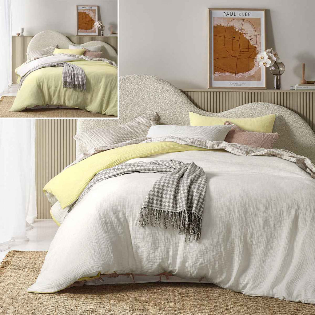 Reversible White Butter Cotton Gauze Quilt Cover Set King