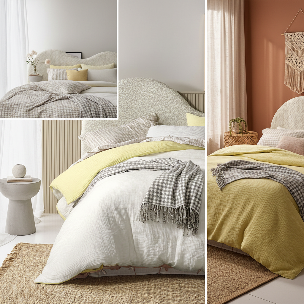 Reversible White Butter Cotton Gauze Quilt Cover Set King