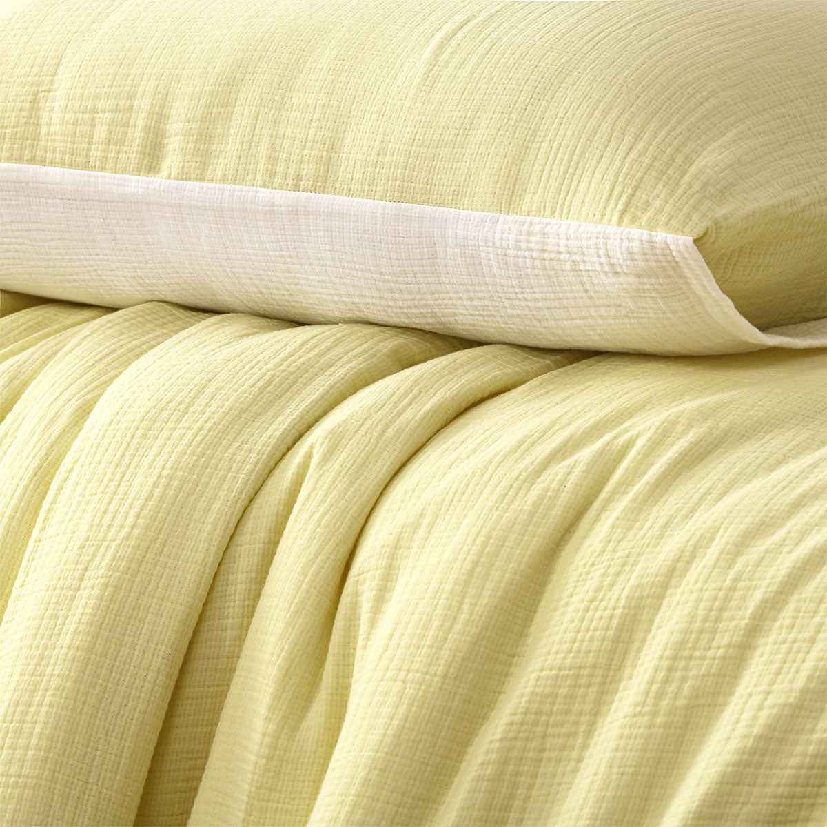 Reversible White Butter Cotton Gauze Quilt Cover Set King