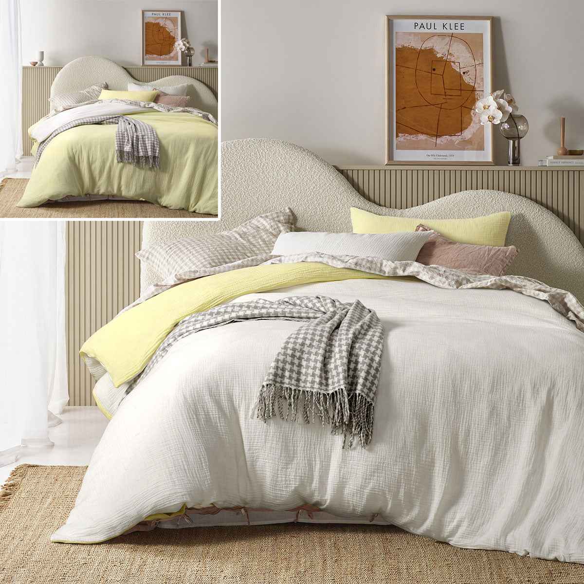 Reversible White Butter Cotton Gauze Quilt Cover Set Queen