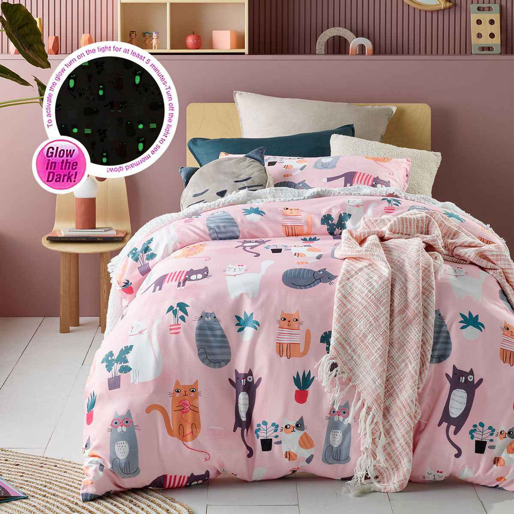 Kids Miaow Glow Dark Quilt Cover Set Single