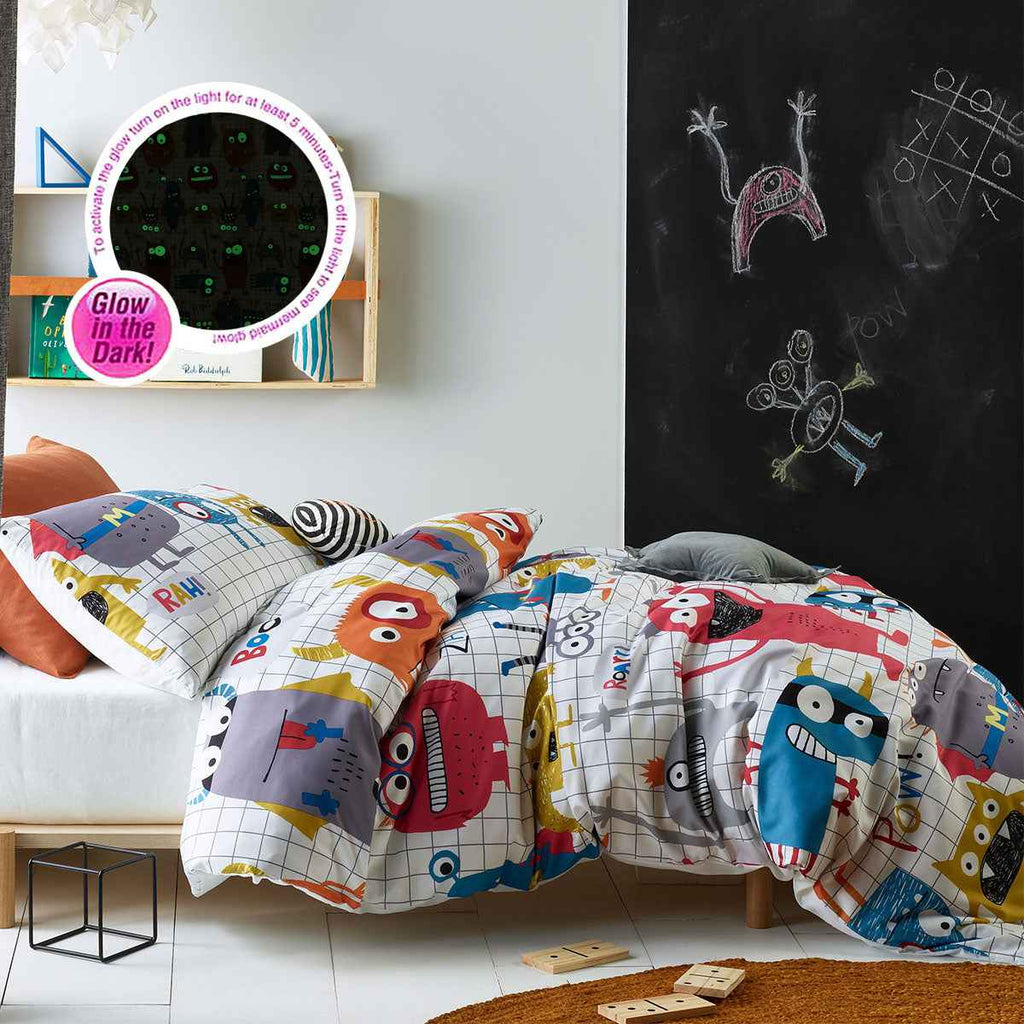 Kids Monster Squad Glow Dark Quilt Cover Set Single