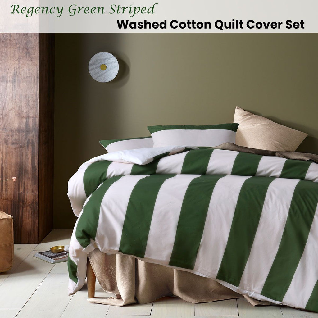 Accessorize Regency Green Striped Washed Cotton Quilt Cover Set King