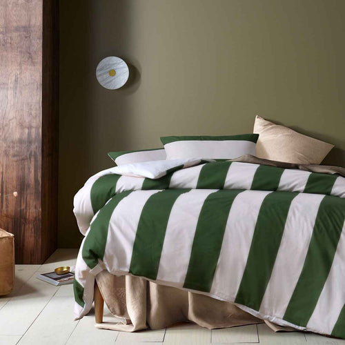 Accessorize Regency Green Striped Washed Cotton Quilt Cover Set Super King - Royalratri